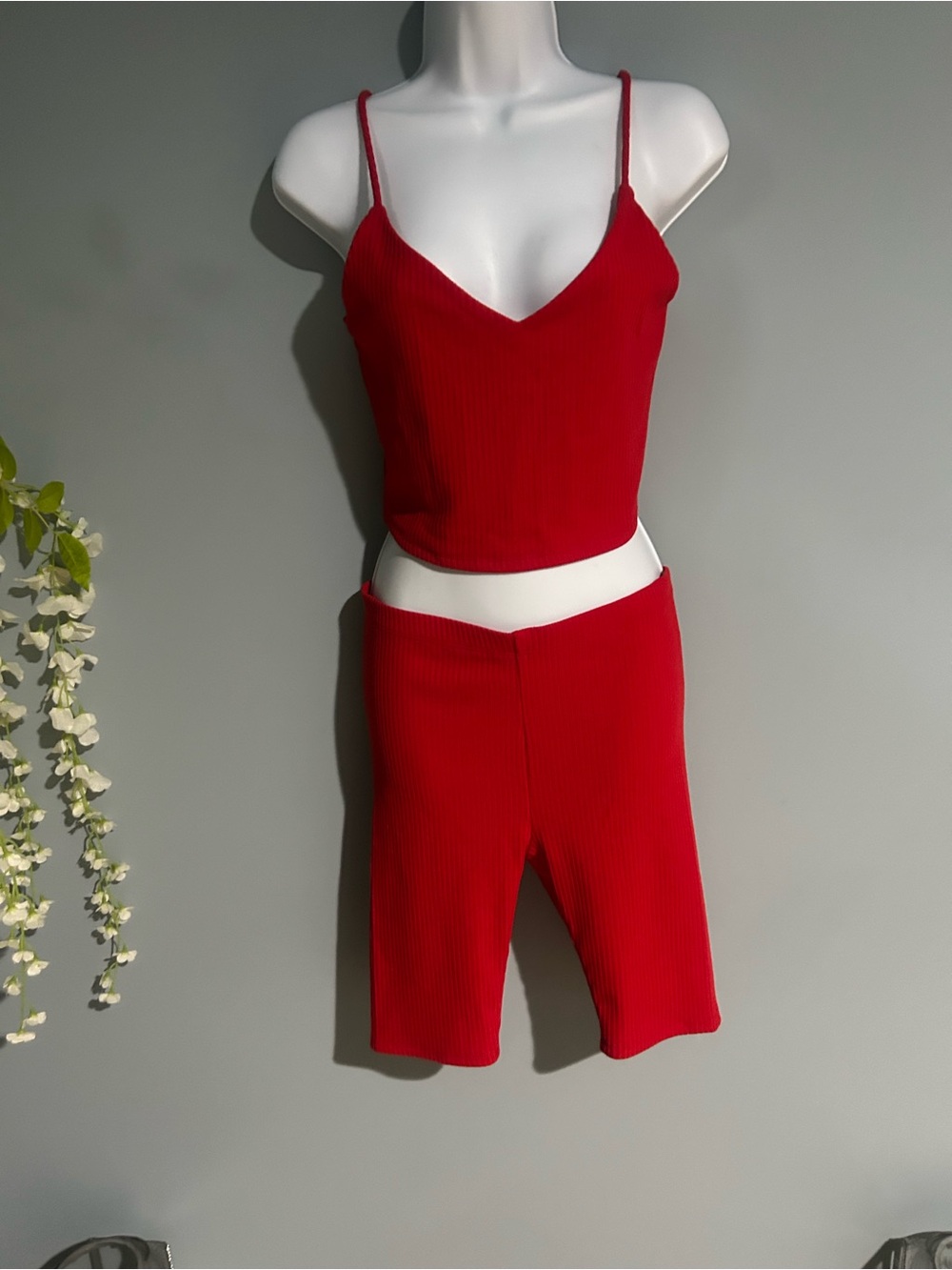 love J Red Spaghetti Strap Crop Top & Bike Shorts - Picture 2 of 8
